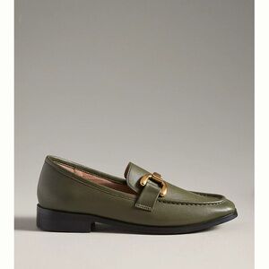 NEW Anthropologie Bibi Lou 🇪🇸 Moss green leather loafers EUR 38 Gold Horsebit